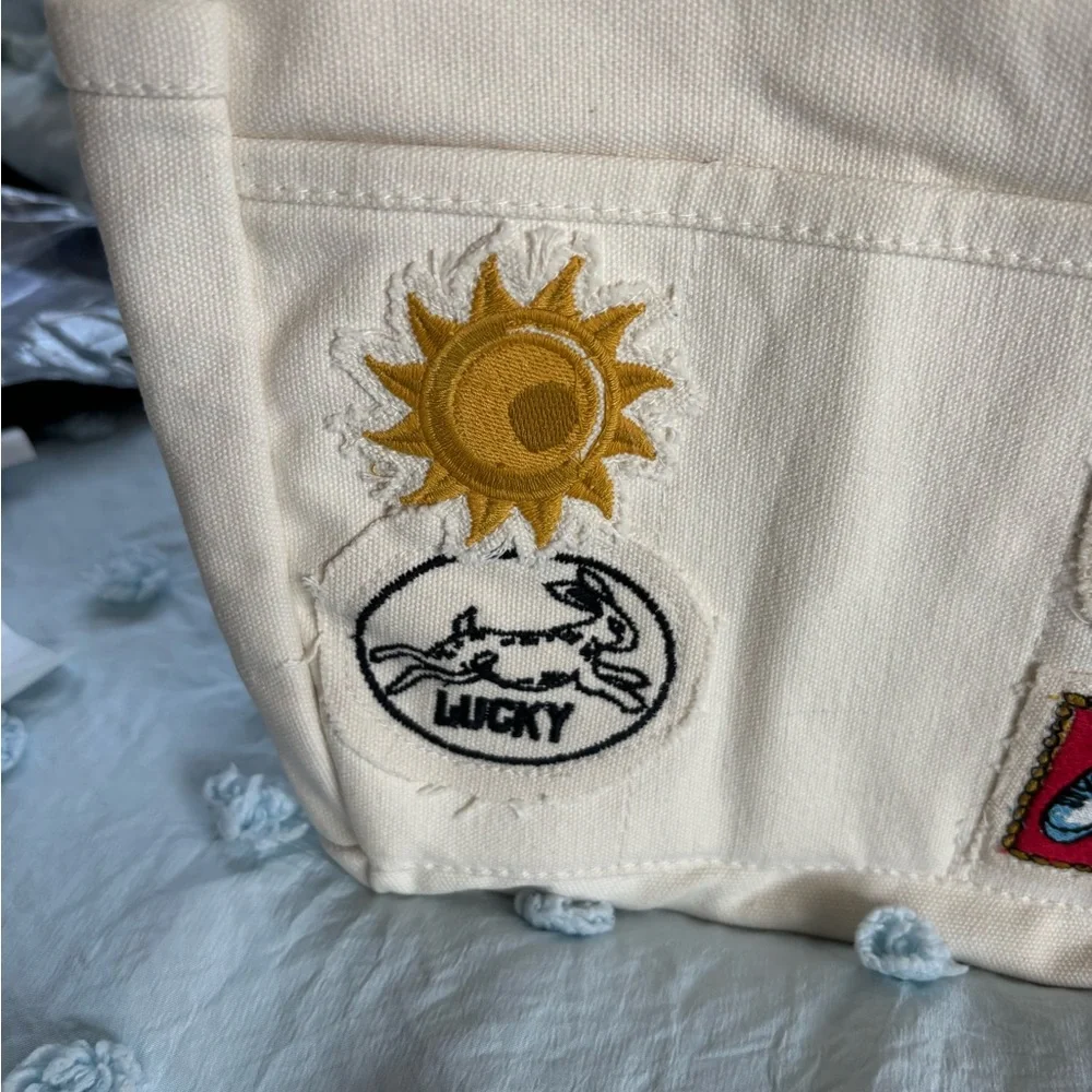 Free People Kiss My Patch Cream Canvas Tote with Colorful Patches - Picture 4 of 12